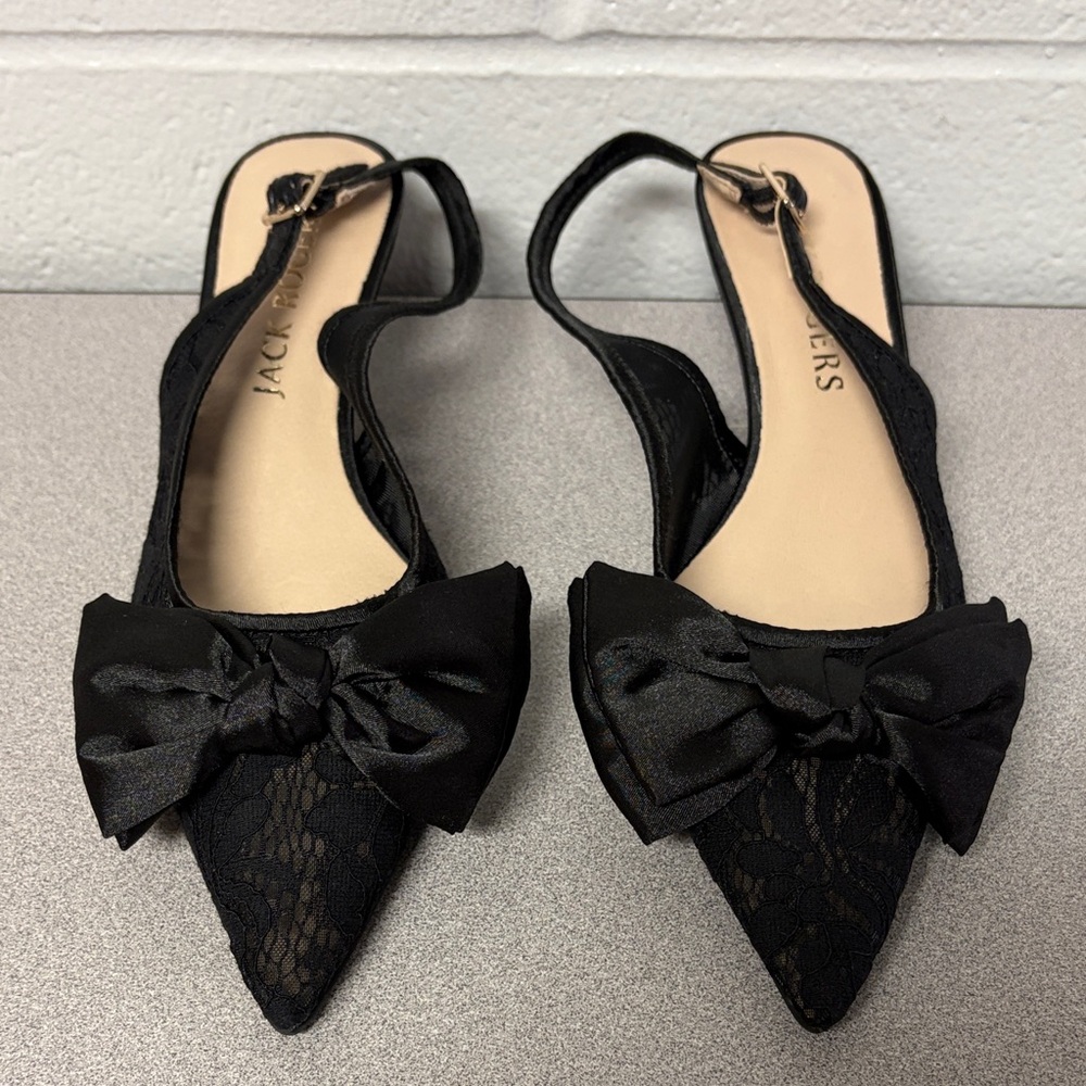 Jack Rogers Black Lace Bow Slingback Heels